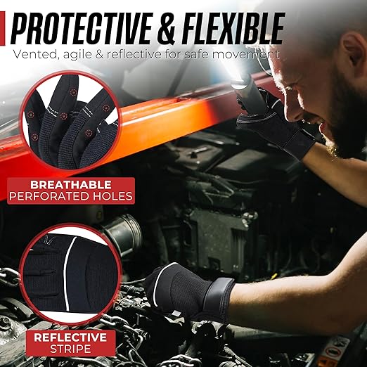 HANDLANDY Work Gloves Mens & Women 3 Pairs, Utility Safety Mechanic Working Gloves Touch Screen, Flexible Breathable Yard Work Gloves (Medium, Black)