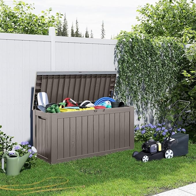 80 Gallon Resin Deck Box, Lockable Outdoor Storage Box for Patio Cushions Storage Furniture,Garden Tools, Pool Supplies, Weatherproof and UV Resistant (Grey)
