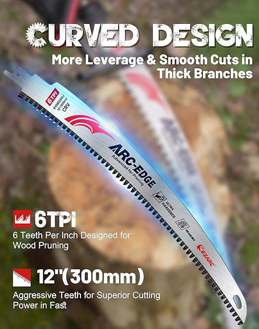 EZARC Japanese Teeth Reciprocating Saw Blades 12 Inch, Arc Edge Wood Pruning Saw Blades 6TPI for Tree Trimming, Wood Cutting, 3 Pieces