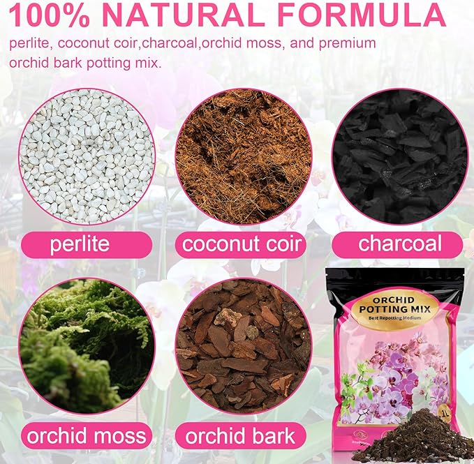 Organic Orchid Potting Mix & Bark Blend 1qt - All Natural, Fast Draining Soil for Phalaenopsis, Dendrobium, Oncidium Plants