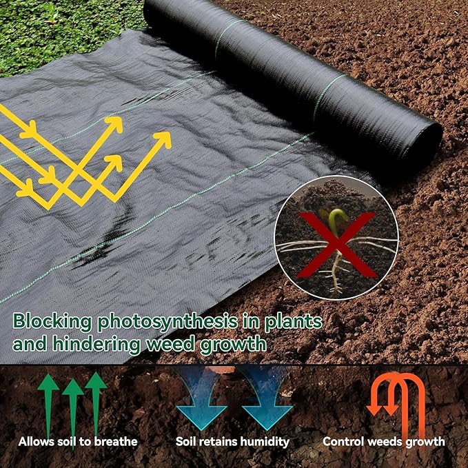 Weed Fabric Barrier Heavy Duty, 3FT x 16FT 3.2oz Garden Weed Blocker Fabric, Landscaping Fabric, Weed Control Fabric Ground Cover Gardening Mat.