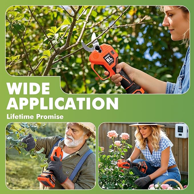 VOTREK® Electric Pruning Shears Cordless with 2 Batteries, [1.6'' Cutting Diameter] Professional Power Pruner, Garden Scissors for Tree Trimming Branch Cutter [SK5 Blades] [Brushless] [LCD Display]