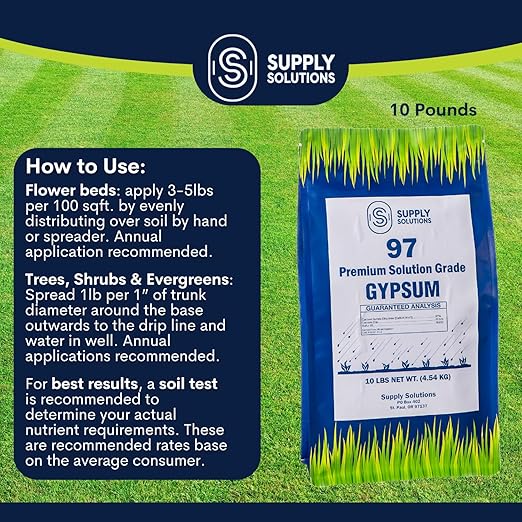 Supply Solutions Premium 97 Solution Grade Gypsum - Fast Acting Gypsum for Soil - Organic Calcium Sulfate Dihydrate - Gypsum Powder for Root Growth, Lawns, Mushroom Cultivation (10lbs)