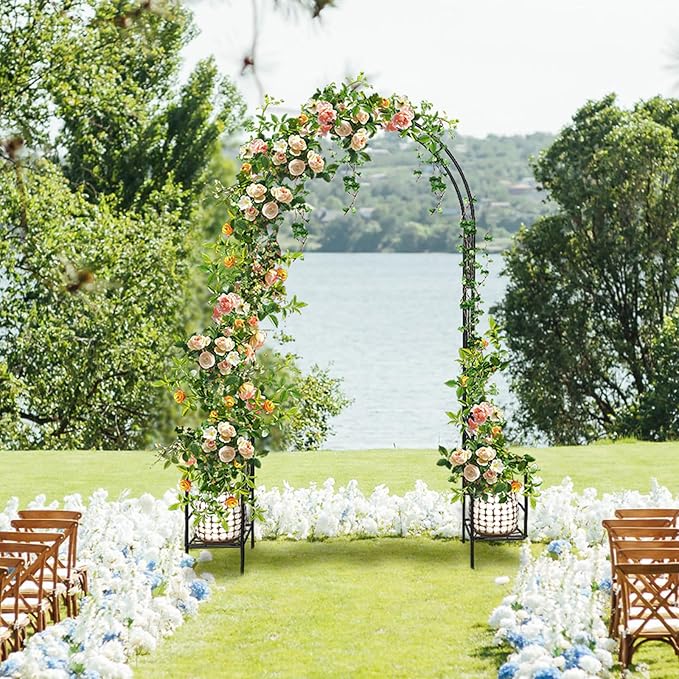 Garden Arch Arbor with Planter Boxes,Metal Trellis for Climbing Plants Outdoor, Wedding Arch Archway for Ceremony Party Decorations Pergola for Backyard, Lawn, Patio, Yard