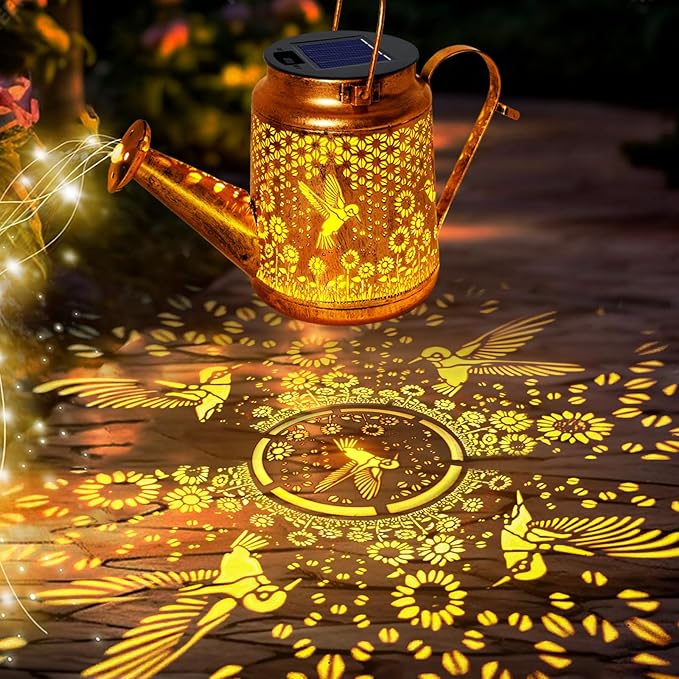 Solar Watering Can Lights, Hummingbird Hanging Lanterns Outdoor, Birthday Gifts for Mom Women Grandma Mother's Day, Waterproof Solar Lights Garden Decor for Outside Yard Art Patio Porch Lawn Backyard