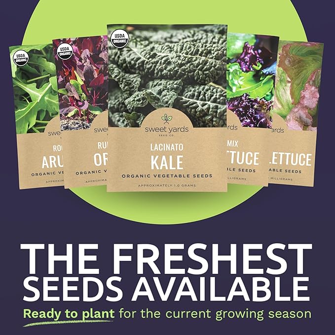 Organic Lettuce & Greens Seed Variety Pack - 25 Individual Packs - 2026 Season - Lacinato Kale, Roquette Arugula, Red Oakleaf Lettuce and More! for Indoor & Outdoor Planting