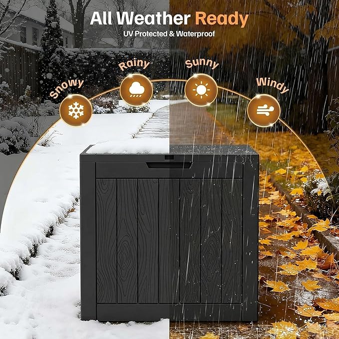45 Gallon Outdoor Storage Box Waterproof, Small Resin Deck Box with Lockable Lid, UV-Resistant and Weatherproof Outside Storage Bin for Patio Cushions, Garden Tool, Pool Accessories, Furniture, Pillow