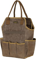 Canvas Garden Tool Bag, 16OZ Waxed Canvas Garden Tools Storage Tote - with 3 Inner Slots + 8 Outer Pockets, Multi-Functional Tool Organizer Bag for Gardener Florist Workshop, Grey, 9.5 x 6 x 15.5 In
