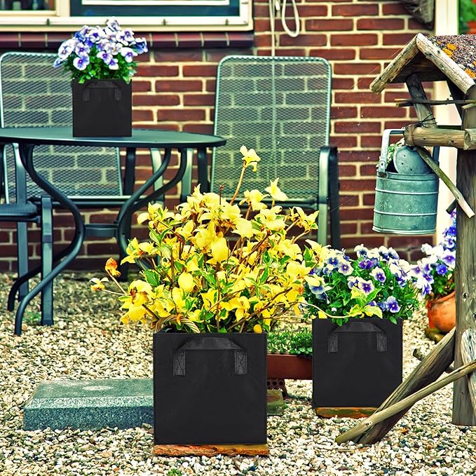 Nuogo 15 Pack 5 Gallon Square Grow Bags Thick Fabric Pots with Handles Black Plant Grow Bags for Indoor and Outdoor Garden