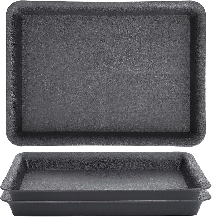 GREANER 3 Packs Plant Tray, 11 Inch Black Seed Starter Tray Rectangular, Heavy Sturdy Plant Saucer for Outdoors and Indoors Use