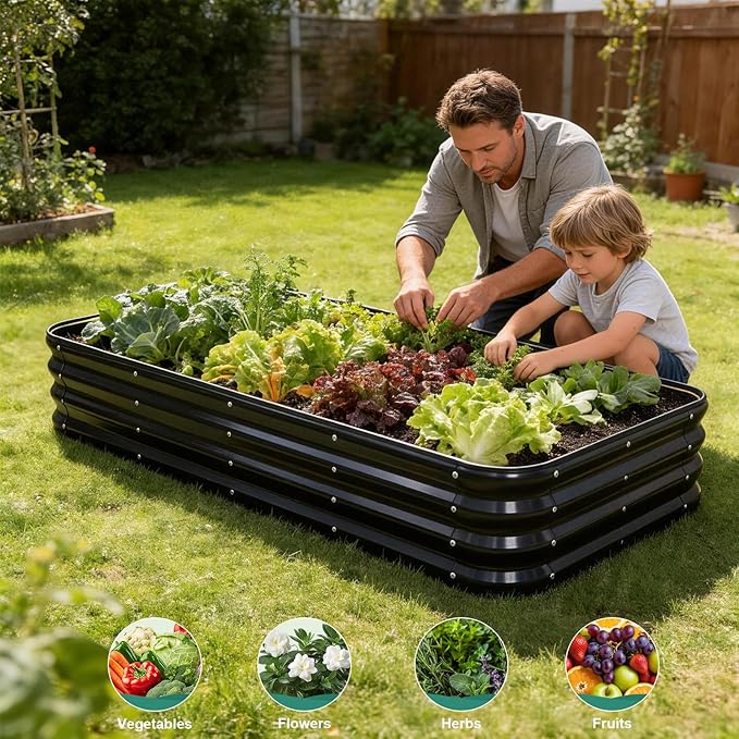 Galvanized Raised Garden Bed - Modular Garden Planter Bed Outdoor | Steel Raised Bed Kit with Bracing Rods, Gloves for Gardening Vegetables Fruits and Flowers (5x3x1ft (1Pack) Gray)