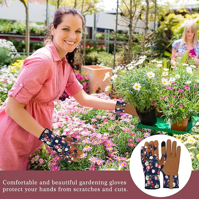 Leather Gardening Gloves for Women Thorn Proof Garden Gloves Touch Screen Working Gloves Gifts,M
