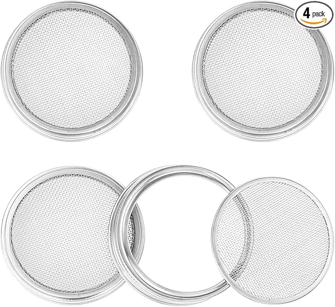 4 Pack Sprouting Lid for Mason Jar, Mesh Stainless Steel Sprouting Jars Lids, Wide Mouth Canning Lids for Growing Bean, Seeds and Broccoli (86mm)