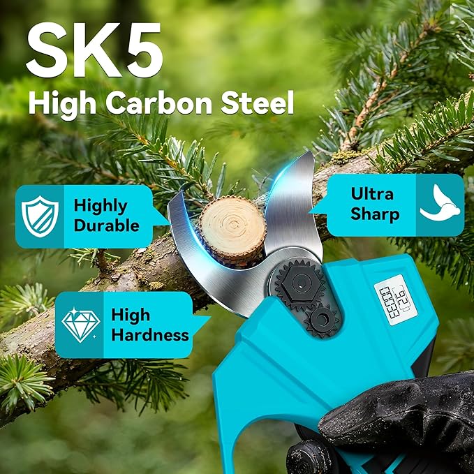 2-in-1 Pole Pruning Shears, 1.6" Cutting Diameter Cordless Electric Pole Pruners - Brushless Motor, 2x4.0Ah Batteries, Extra SK5 Blade, 4 Modes Adjustable Branch Cutter for Garden & Flower (Blue)