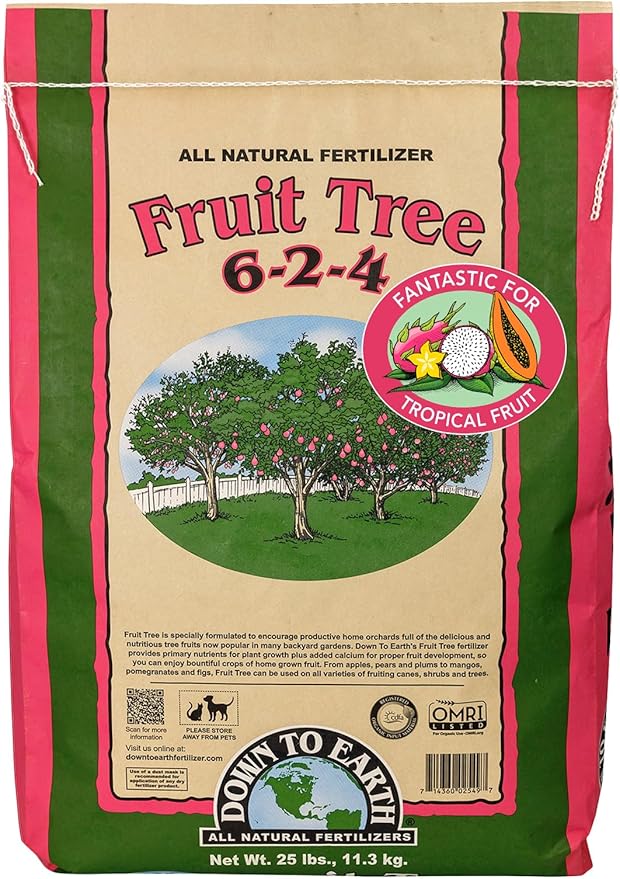 Down To Earth All Natural Fertilizers Organic Fruit Tree - Plant Food for Apples, Pears, Plums and Tropical Fruit Trees 6-2-4, 25 lb