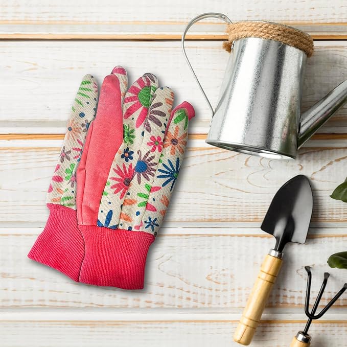 Red Garden Gloves for Women Medium Size, Work Gloves Women Style Pack of 12 (6 Pairs), Polyester and Cotton Gardening Glove, Non-Slip Yard Work Glovs