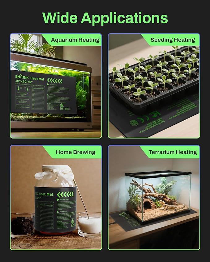 BN-LINK Durable Seedling Heat Mat for Seed Starting 10" x 20.75", 6 Pack Waterproof Warming Mat for Plants Germination, Plant Heating Pad for Indoor Growing, Hydroponic, Greenhouse, ETL Listed