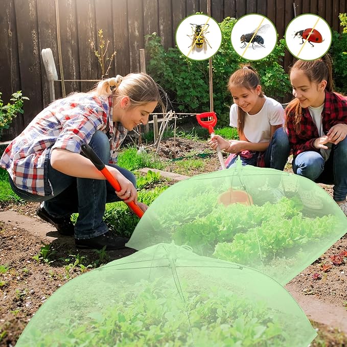 Sawysine 4 Pack Mesh Plant Cover Reusable Screen Cloche Dome Plant Protector Tent Collapsible Umbrella for Outdoor Garden Greenhouse Vegetable Flowers Strawberry from Animals(15 x 15 Inch,Green)