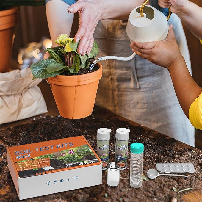 4-in-1 Soil Test Kit - 40 Tests for Nitrogen, Phosphorus, Potassium & PH, Garden Nutrient Tester Strips for Vegetable Plots, Lawns & Greenhouses