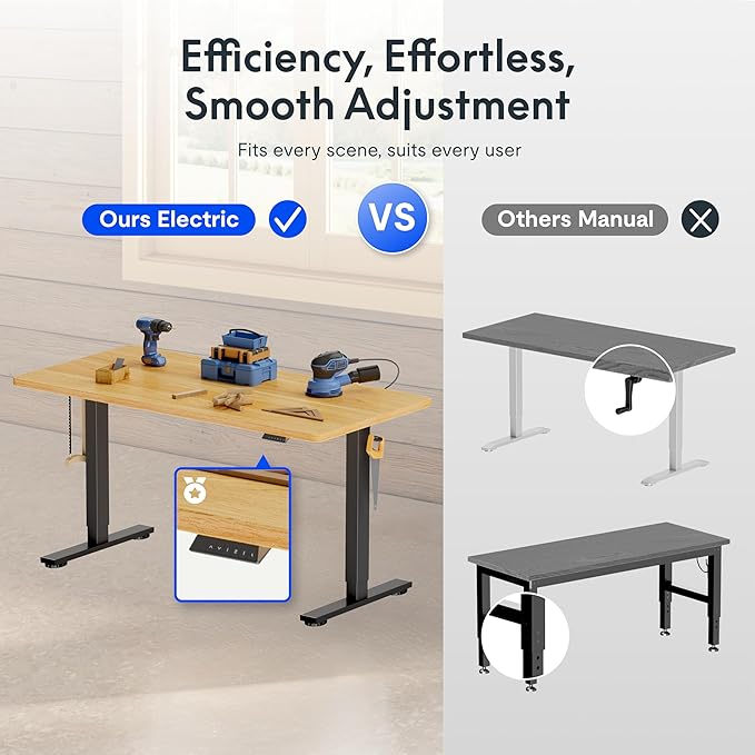FLEXISPOT Electric Adjustable Workbench, 48x30 Inches Ergonomic Worktable with Wheels for Garage, Workshop, Office and Home, Spacious Desktop for Woodworking Sewing and Crafts, Maple, 3 Packages
