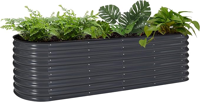 VEIKOU 8x2x2 ft Galvanized Raised Garden Bed, 23.1" Tall 9 in 1 Modular Planter Box, Outdoor Raised Garden Bed for Vegetable Flower Herb, Grey