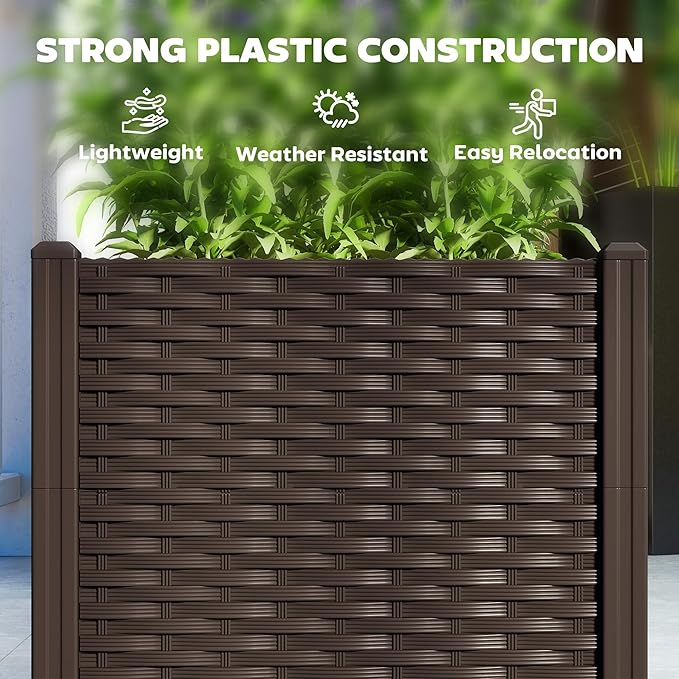 Outsunny 5 x 1 x 1 ft Raised Garden Bed, Indoor Outdoor Plastic Planter Box with Drainage Holes, Drain Plugs and Water Reservoirs for Vegetables, Herbs, Flowers & Succulents, Brown