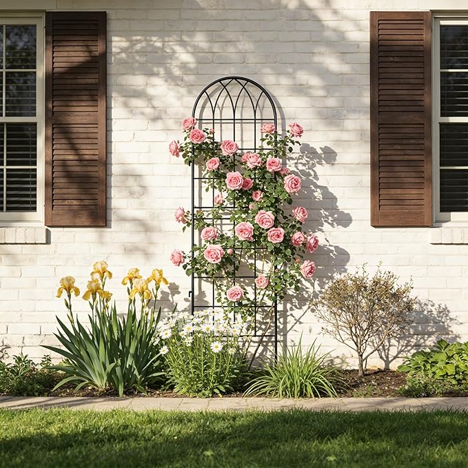 4 Pack Metal Garden Trellis for Climbing Plants, 71 Inch Black Metal Garden Trellis for Vines Plant Rose Vegetable Support,Large Decorative Outdoor Trellis