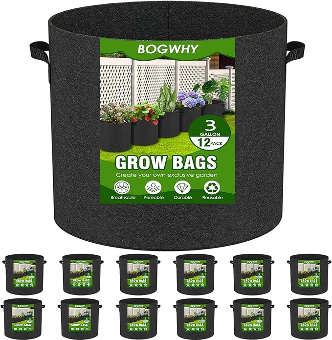 12-Pack 3 Gallon Thickened Non-Woven Breathable Plant Grow Bags, Fabric Inflatable Pots Flowerpots with Handles, Fabric Plant Bags, Black.