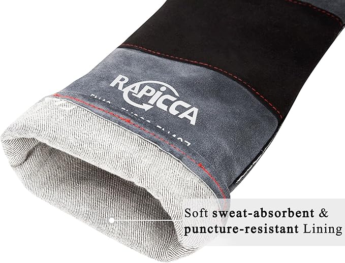 RAPICCA Animal Handling Gloves Bite Proof Double Leather Reinforced Padding Dog,Cat Scratch,Bird Handling Falconry Gloves Grabbing Reptile Squirrel Snake Bite 16in Grey-Black