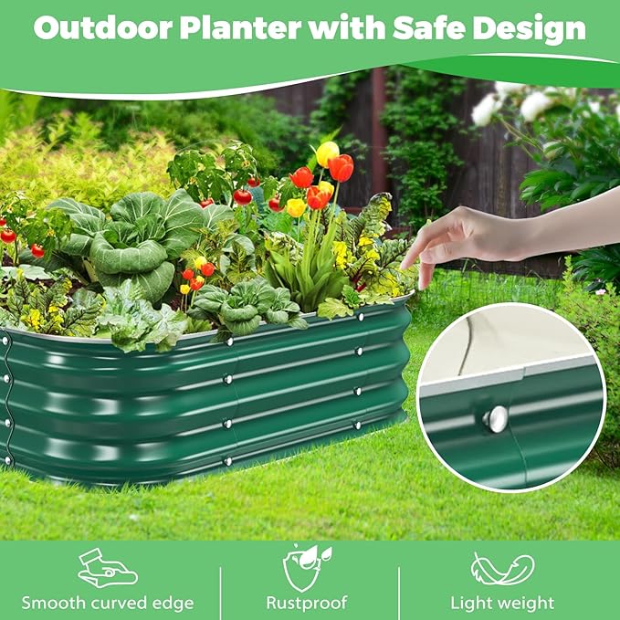 Galvanized Raised Garden Bed, 3x3x1ft Garden Planter Bed Outdoor, Heavy Duty Rustproof Steel Raised Bed Kit for Gardening Vegetables Fruits Flowers Grow Green