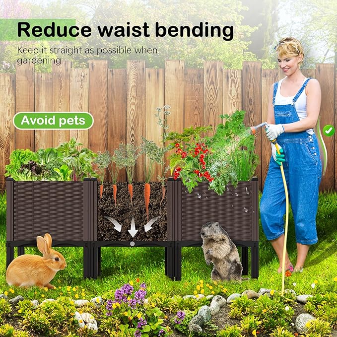 Garden Boxes Outdoor Raised Garden Bed with Legs Planter Boxes Outdoor with Easy Assembly Garden Box with Drain Outlet for Vegetables/Herbs,47x15x19in