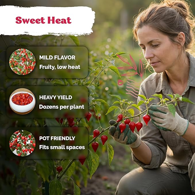 KVITER 50 Pimenta Biquinho, Sweety Drop Peppers Seeds (Capsicum Chinense) – Chupetinho, Pimenta de Bico, Little Red Tear Drop Peppers – Heirloom Red Pepper Vegetable Seeds for Outdoor & Indoor Garden