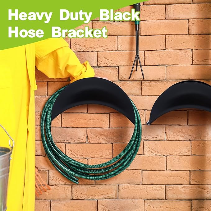 Thyle 6 Pcs Garden Hose Holder Heavy Duty Water Hose Holder Wall Mount Metal Rustproof Black Rack Storage Organizer Brackets for Outside Garden Yard Lawn