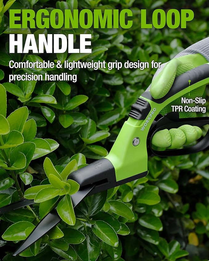 WORKPRO Grass Shears Handheld, Ultra-Sharp Grass Clippers with 360 Degree Swivel Blades, Manual Grass Cutter with TPR Coated Handle, 15 Inch Garden Shears, Gardening Scissors for Precise Lawn Trimming