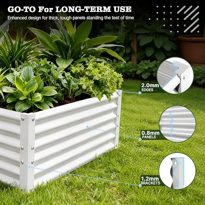 A ANLEOLIFE 6-Piece 18 Inch Tall Antique White Raised Garden Beds Kit, Rectangular & Square Planters for Organized Backyard Gardens