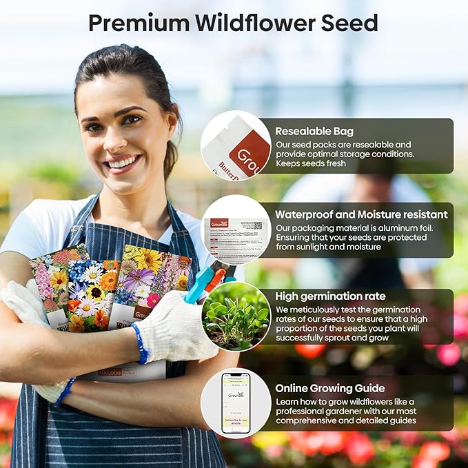 Wildflower Seeds Bulk, 1/4 lb, 100,000+ Seeds, 26 Variety Mix with Zinnia, Milkweek Seed, Attracts Pollinators, Plant in Spring or Fall, Zones 3, 4, 5, 6, 7, 8, 9, 10