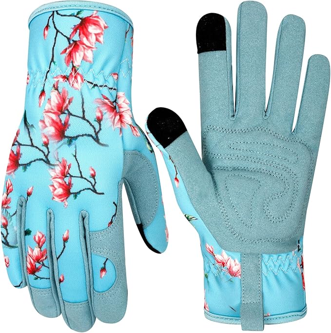 Leather Gardening Gloves for Women Garden Gloves Thorn Proof Touch Screen Design Heavy Duty Working Yard Gloves