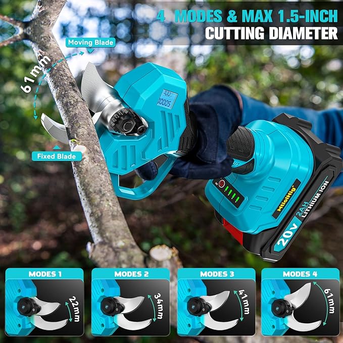 2 in 1 Pole Pruning Shears with 2 x Rechargeable Batteries, 2" Max Cutting Diameter Electric Cordless Pole Pruner, Brushless Motor, Up to13FT Reach Electric Pole Scissors for Garden Tools