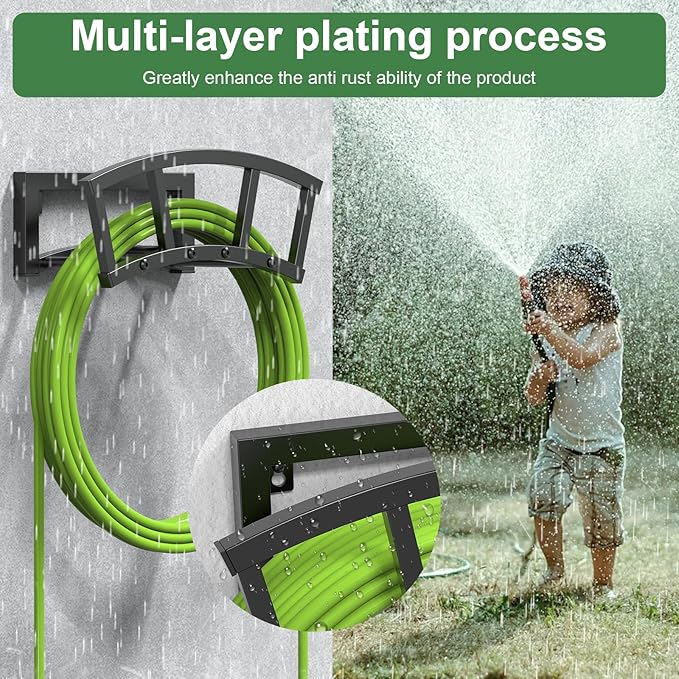 2 Pack Garden Hose Holder Wall Mounted, Outdoor Heavy Duty Metal Water Hose Holder Hanger Holds 125-ft Water Pipe, Sturdy Detachable Hose Storage Organizer Reel Rack for Outside Garden Lawn Yard Farm