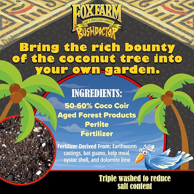 FoxFarm Bush Doctor Coco Loco Potting Mix, 2cu ft (Pack of 4) - Extends Your Watering Schedule, Triple-Washed to Reduce Salt Content - Perfect for Cultivating Healthy Plants