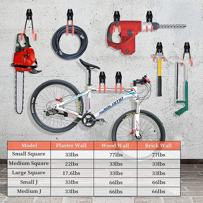 Garage Hooks Heavy Duty 14 Pack, Steel Garage Storage Hooks, Tool Hangers for Garage Wall Utility Wall Mount Garage Hooks and Hangers with Anti-slip Coating for Garden Tools, Ladders, Bulky Items