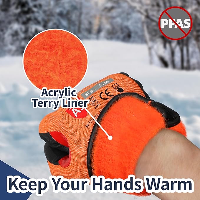 Schwer FreezeGuard-X Winter Work Gloves for Men and Women, ANSI A9 Cut Resistant Gloves for Extreme Protection, Freezer Glove With Super Grip, Thermal Insulated, PM3326-W (XL,2 Pairs)