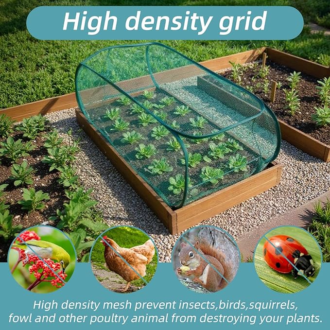 4 Pcs Pop Up Garden Plant Covers, 39" x 18" x 16" Mesh Plant Protector Net with 32 Ground Stakes Foldable Vegetable Fruit Flower Garden Bed Cover Guard from Birds Animals