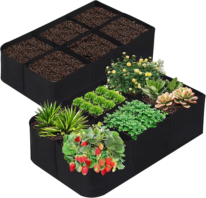 KONGDY 6 Grids Plant Grow Bags, 4x2x1ft. 57 Gallon Potato Tomato Planter Durable Fabric Garden Grow Bags for Outdoor Garden Flowers Vegetables 2 Packs