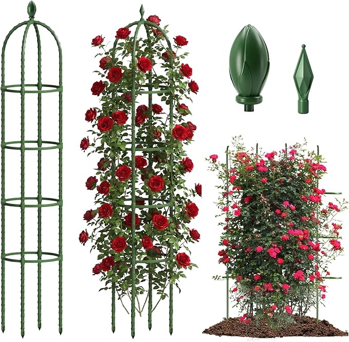 Joyhalo 2 Pack Trellis for Climbing Plants Outdoor, 6.2ft High Adjustable Garden Trellis for Flowers, Green Plastic Coated Steel Plant Stakes Use As Tomato Cage