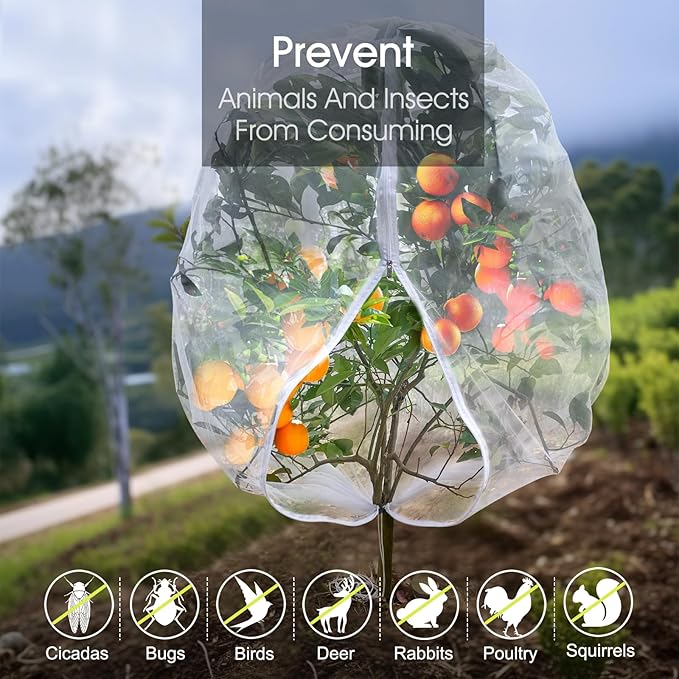 Fruit Tree Netting, RIFNY 5.84 X 3.9 FT and 3.9 X 3.3 FT Blueberry Bush Netting Cover with Zipper Drawstring, Mosquito Net Garden Netting Protector Plant from Birds Cicadas Insect (4 PCS, White)