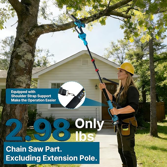Electric Pole Saw for Tree Trimming, 2-in-1 Cordless 8 Inch Chainsaw with Extension Pole, 2 x 4.0Ah Battery Powered Tree Limb Cutter for Pruning, Tree Cutter High Reach Pole Saws for Branch Cutting