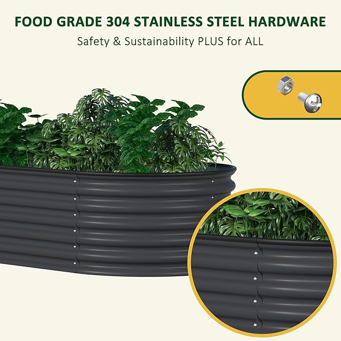 VEIKOU 8x2x1.4ft Raised Garden Bed, Galvanized Raised Garden Bed, Modular Raised Planter Box Outdoor for Vegetables, 9 in 1 Metal Garden Bed, Grey