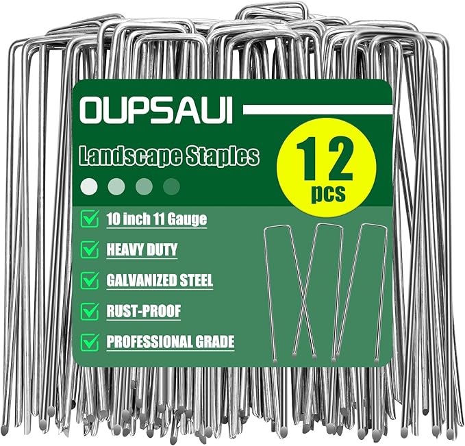 OUPSAUI 10 Inch Galvanized Landscape Staples Stakes, 12/25/50/100/200pcs Garden Metal Stakes for Weed Barrier Fabric, Fence Stakes, Tent Stakes, Christmas Decorations (12pcs)