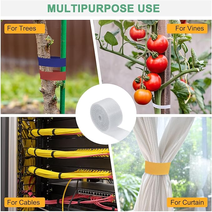 1-Roll Garden Plant Tape, 33 ft x 0.5 in Garden Hook and Loop Plant Ties Multi-Purpose Use Adjustable and Reusable Twist Wire Tape for Plants/Flowers/Vines [White]